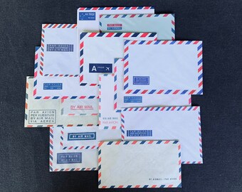 Vintage Air Mail envelopes instant collection of 14 all different. Snail mail writers ooak supply. Mail art addicts and paper collages fans