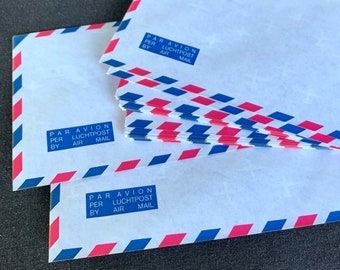 Vintage Air Mail envelopes set of 24 identical US size. Snail mail writers ooak supply. Mail art addicts and paper collages journaling fans.