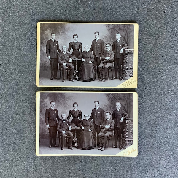 Spot the differences or game of the 7 mistakes :-) Antique pair of black and white collectibles family photography.