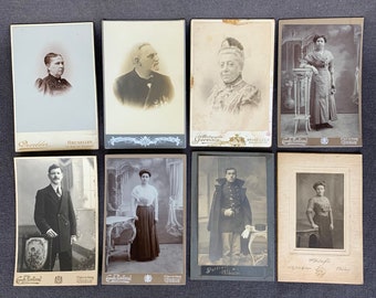 Antique ancestors black and white cabinet photography instant collection. Historical rescued heirloom collectibles paper pictures display.