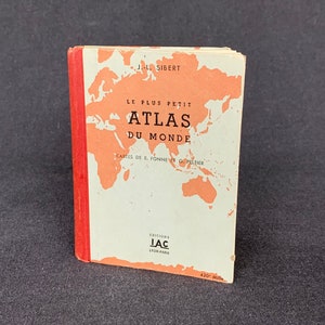 Il più piccolo Atlante francese. Tieni il mondo in tasca. Libro di geografia del 1940. Mappe del globo dalla Francia. Libro di consultazione antico da collezione