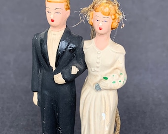 Antique wedding cake topper... Engagement marriage retro gift idea. Collectibles party decoration. Here comes the Bride.