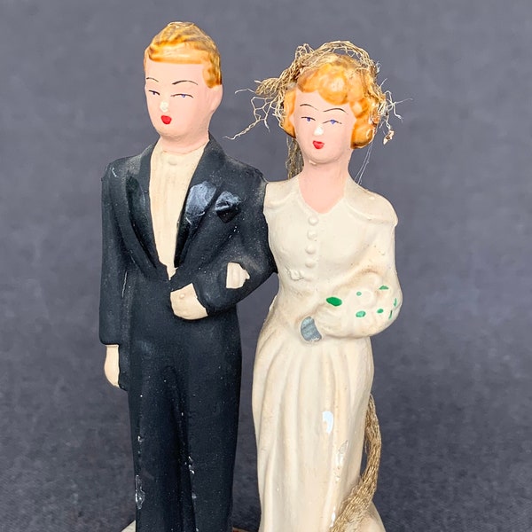 Antique wedding cake topper... Engagement marriage retro gift idea. Collectibles party decoration. Here comes the Bride.