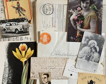 Antique rescued paper inspiration pack Collage mixed media mail art supply retro ephemera. Old photos, religious souvenirs, letters, chromos