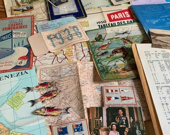 Antique rescued travel memorabilia paper inspiration pack. Collectibles documents labels atlas maps ephemera photos souvenirs letters