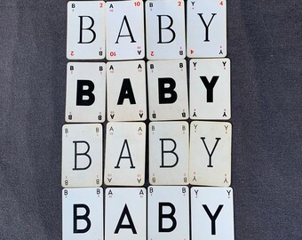 Have a BABY in so many fonts. Vintage French letter cards set. Collage craft paper mail art supply