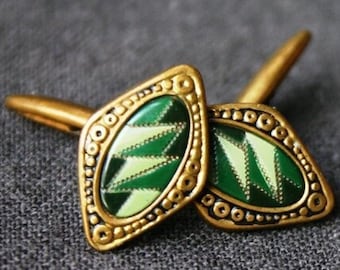 DESTOCK Retro green cufflinks. Father&#39;s day gift idea for elegant guys. Men&#39;s vintage jewelry supply. Dollar green money antique jewel.