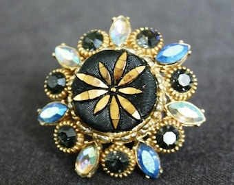 Black and blue antique brooch. Mother's day gift idea. Retro pin jewelry. Christmas stocking stuffer for elegant girls