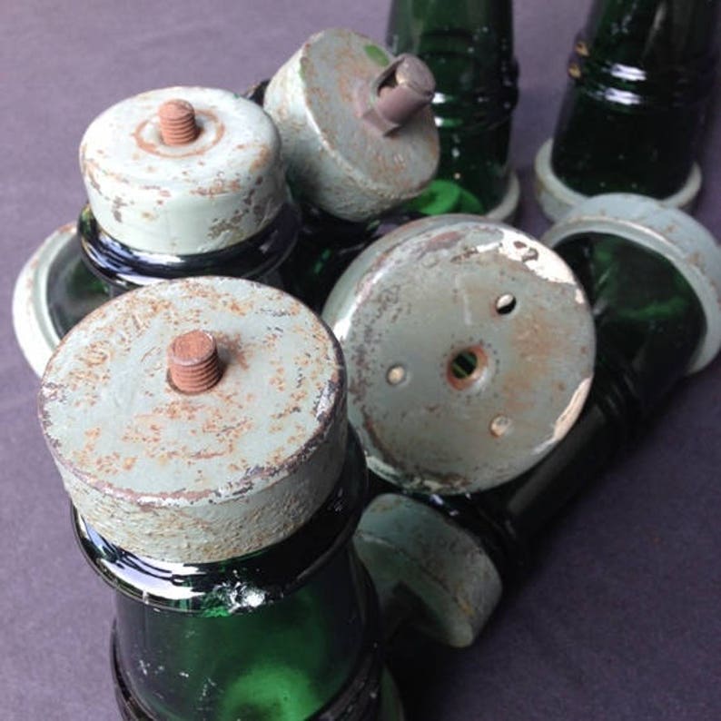 Rare retro indus collectibles Antique rescued industrial green glass insulator PRICE FOR ONE.