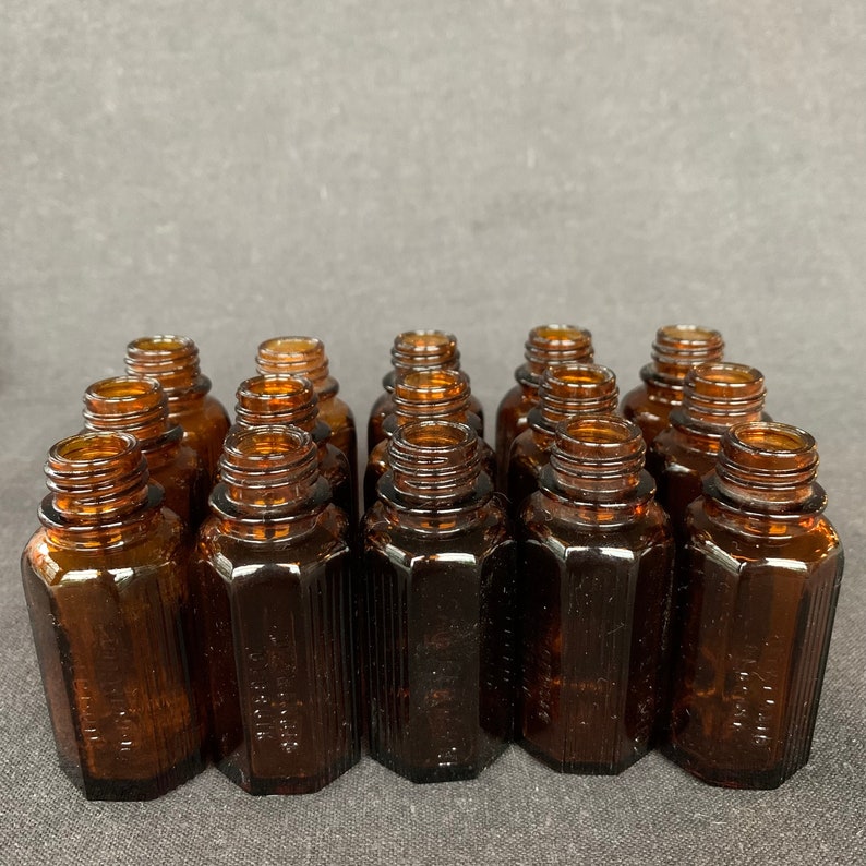 External use only. Vintage French vials for magical potion. Rescued laboratory supply from France. Amber glass bottles for home decoration image 1