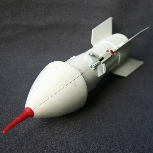 Mission to Mars. Vintage collectible rocket money box. Man cave deco gift idea.