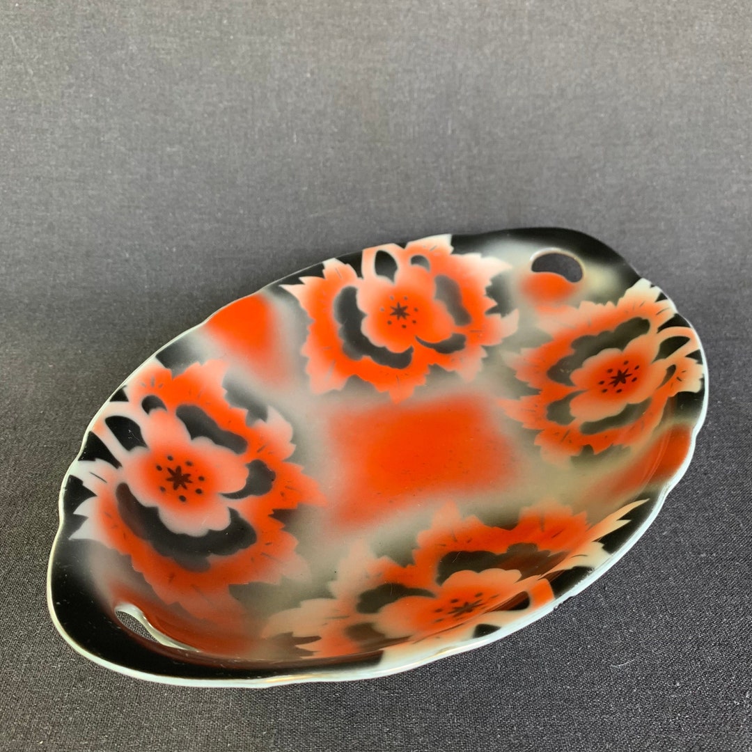 Retro Mod Czechoslovakia Dish. Vintage Black Orange Ceramic Platter ...