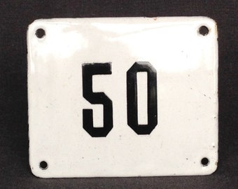 Big 50. Large vintage numbered French black and white enamel plate. 1972 1973 born people fiftieth birthday gift idea.