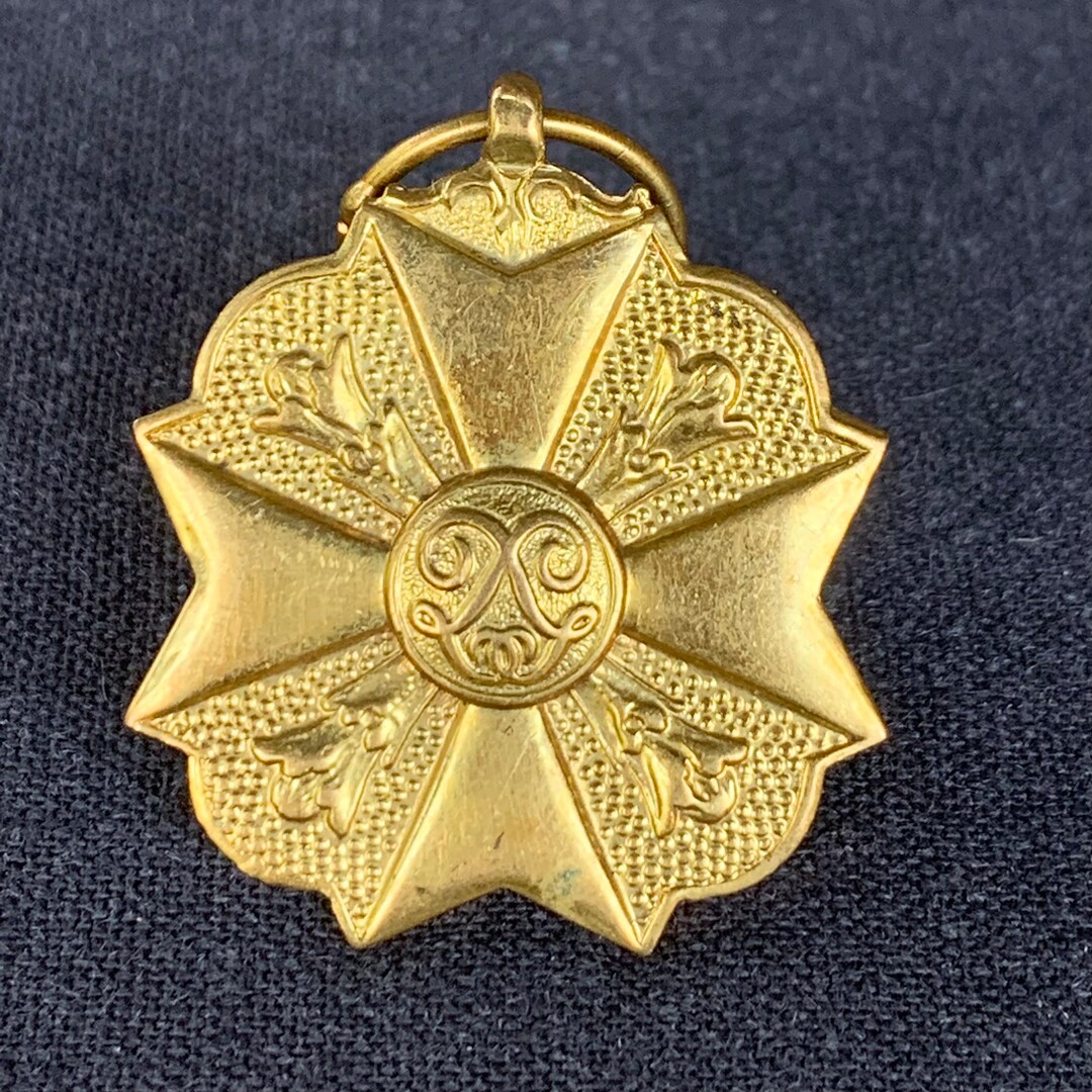 Civic Medal Cross Golden Pendant. Vintage Commemorative Award to