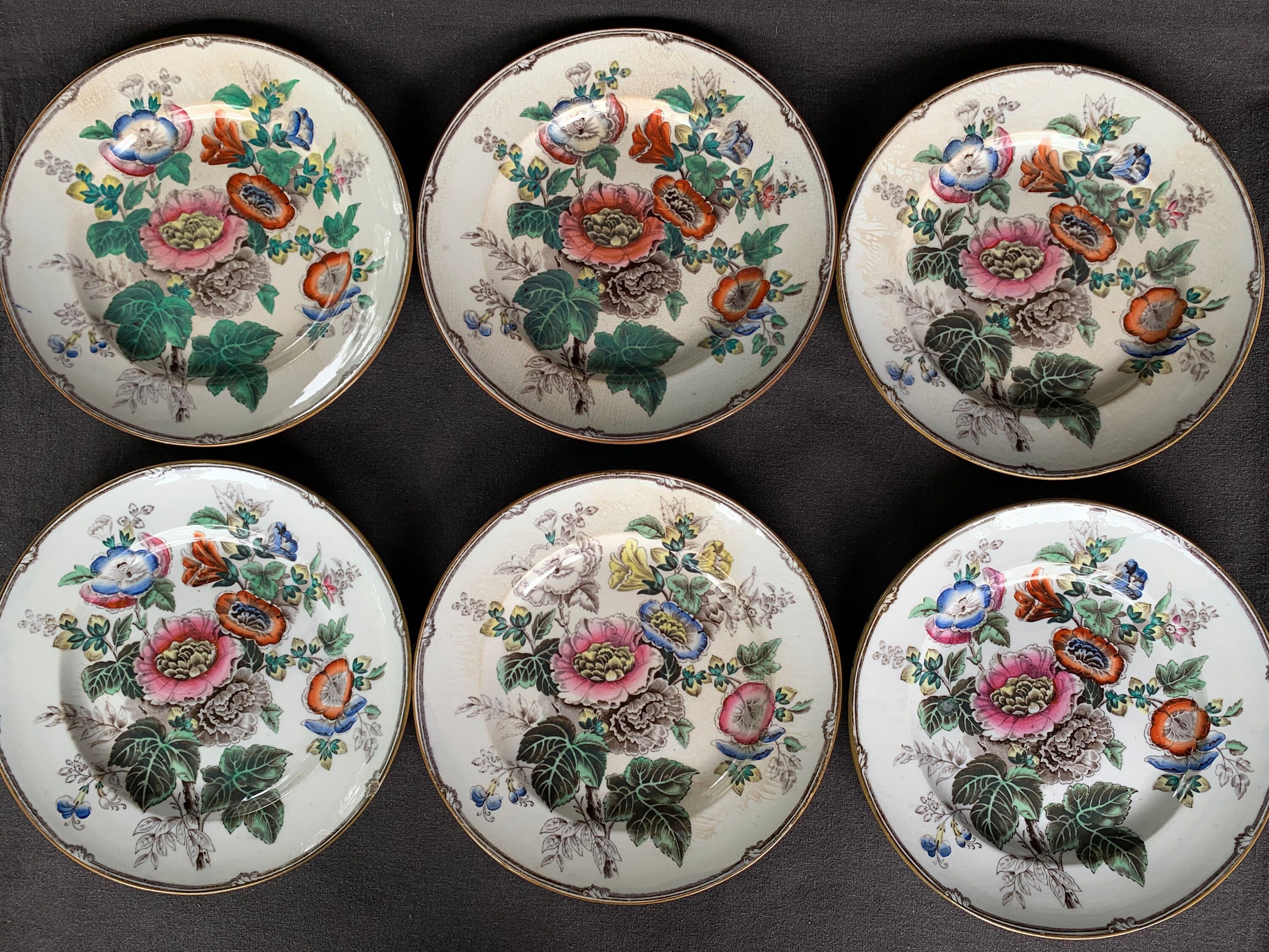 Vintage Hollyhock Flower Ceramic Diner Plates Set of 12. Dinnerware ...