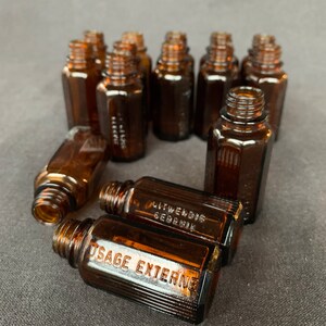 External use only. Vintage French vials for magical potion. Rescued laboratory supply from France. Amber glass bottles for home decoration image 3