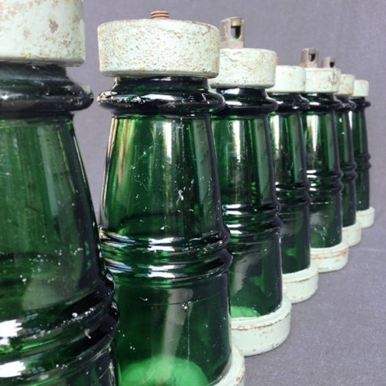 Rare retro indus collectibles Antique rescued industrial green glass insulator PRICE FOR ONE.