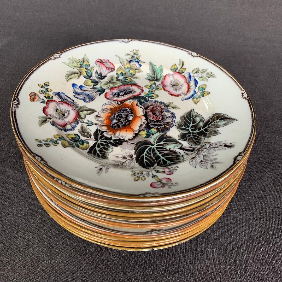 Vintage Hollyhock Flower Ceramic Diner Plates Set of 12. Dinnerware ...