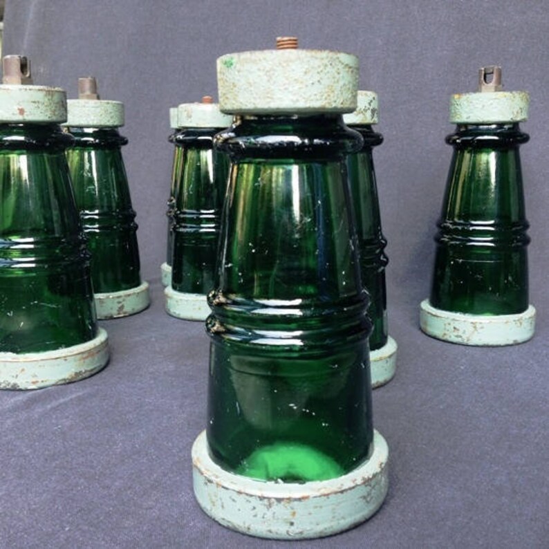 Rare retro indus collectibles Antique rescued industrial green glass insulator PRICE FOR ONE.