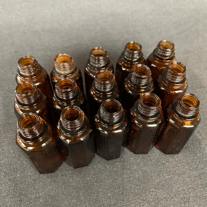 External use only. Vintage French vials for magical potion. Rescued laboratory supply from France. Amber glass bottles for home decoration image 2