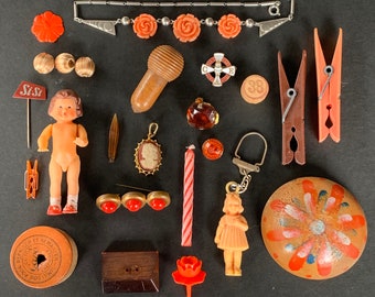 The birthday girl series of orange flesh and a little pink mismatched treasures. Precious instant collection of found objects and things.