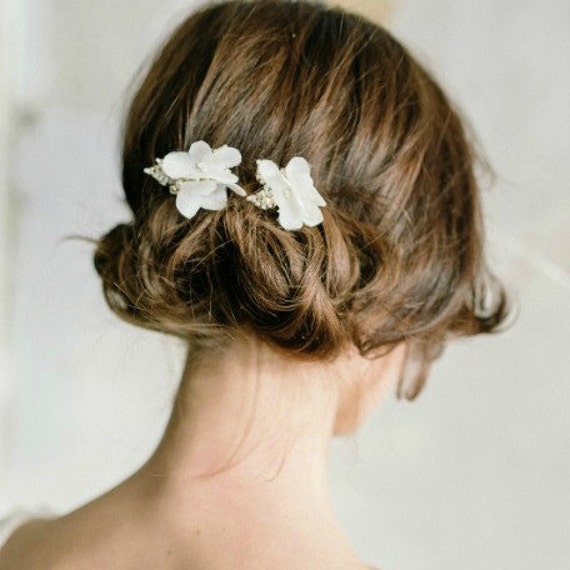 Diane Bridal Hair Pins Silk Organza Flowers Crystal And Etsy