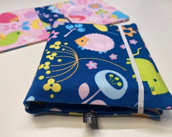 Pixi book cover made of cotton with elastic band, colorful with cute animal pattern
