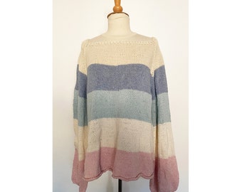 handknitted colorblock sweater, cotton + cashmere