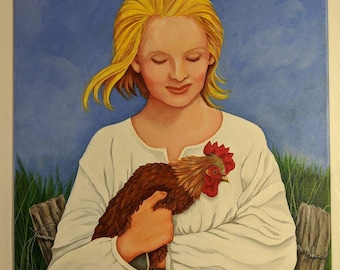 Folk art, folk art decor, rooster decor, farm decor, country decor, fine art