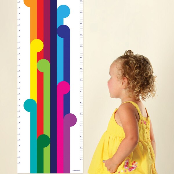 Designer Growth Chart for the stylish kids room. Great baby shower gift or first birthday gift. Modern rainbow height chart for the nursery