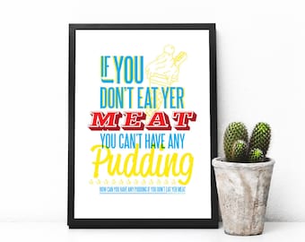 Pink Floyd art print - Eat Yer Meat typographic print. Music lyrics from the classic Pink Floyd 'Another Brick in the Wall' song. Modern art