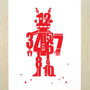 Robot print - for the nursery or childs room - Red. Wall art for kids rooms by Erupt Prints