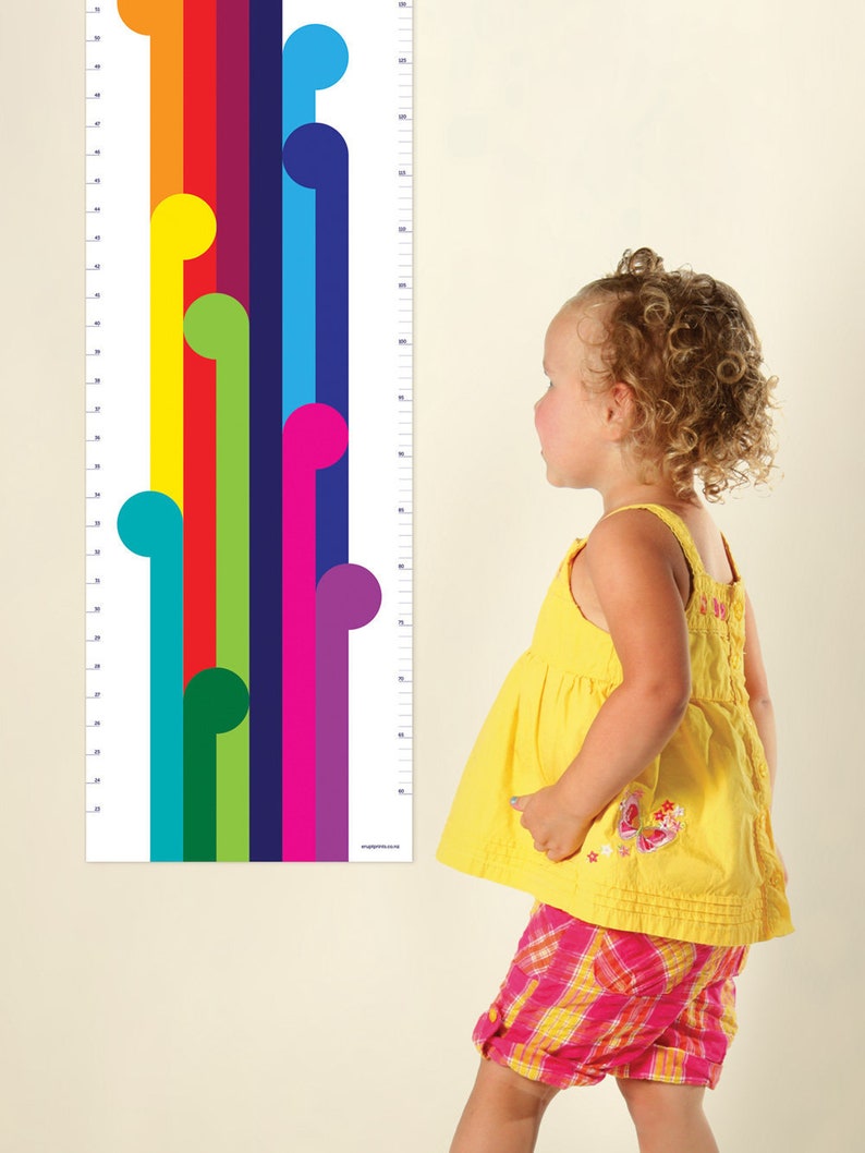 Designer Growth Chart for the stylish kids room. Great baby shower gift or first birthday gift. Modern rainbow height chart for the nursery image 1