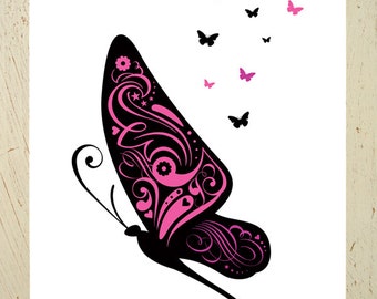 Kids wall art. Butterflies digital print - pink by Erupt Prints. A perfect addition to any girls bedroom