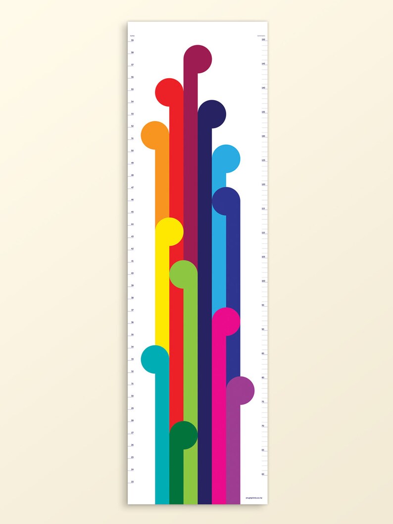 Designer Growth Chart for the stylish kids room. Great baby shower gift or first birthday gift. Modern rainbow height chart for the nursery image 2