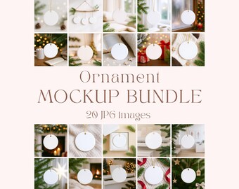 20 Christmas Ornament Mockup Bundle | Round Ceramic Sublimation Mock up | Flat Lay & Hanging Scene