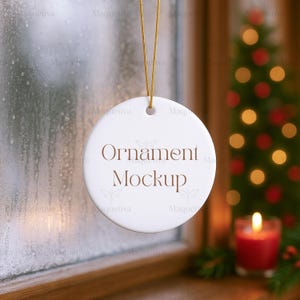 Ornament Mockup With Gold String, Round Ornament Mockup, Ceramic Ornament Mockup, Circle White Ornament Mockup, Print On Demand Mockup
