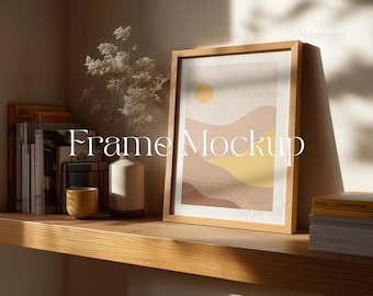 4x5 Frame With Mat Mockup, Vertical Frame Mockup, Wood Frame Mockup Bookshelf Mockup Frame, Wood Frame Matted Mockup, Frame Mockup For Arts
