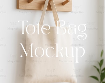 Canvas Tote Bag Mockup - Minimalist Tote Mockup Beige Handle - Natural Tote Bag Mockup