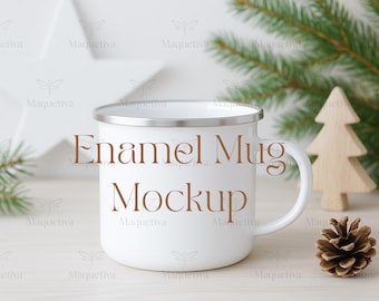 Emaljmuggmodell för jul, lägermuggmodell med silverkant, semestermuggmodell