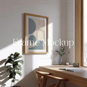 PSD Perspective Frame Mockup 2x3, Interior Frame Mockup, Office Frame Mockup Vase, Vertical Wooden Frame Mockup on Wall, Smart Object Frame