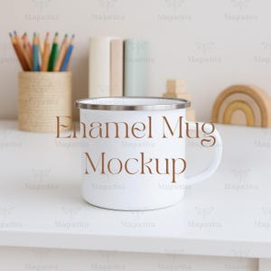 Enamel Mug Mockup - Kids Camping Mug Mockup, Blank Enamel Cup Mockup