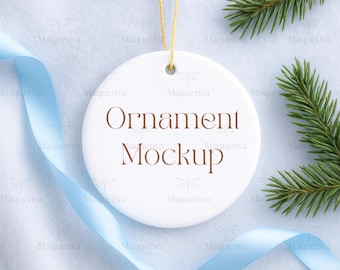 Round Ceramic Ornament Mockup, Christmas Ornament Mockup Flat Lay, Baby Ornament Mockup