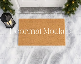 Christmas Doormat Mockup with Snow, Winter Doormat Mockup, Front Door Mockup, Holiday Porch Mockup
