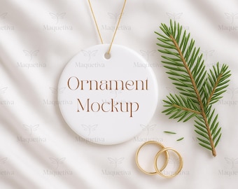 Ceramic Ornament Mockup, Christmas Ornament Mockup Married, Round Ornament Mockup with Gold String
