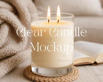 Clear Candle Mockup, Scented Candle Mockup, 2 Wicks Candle Mockup, Neutral Candle Mock up, Soy Candle Mockup, Minimalist Candle Mockup