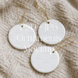 PSD Multiple Ornaments Mockup, Three Ornament Mockup With Gold String, Christmas Ornament Mockup