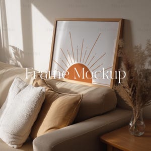 Landscape Frame Mockup 4x3 Ratio, Smart Object Horizontal Scandinavian Frame Mockup, Wall Art Frame With Mat Mockup, Leaning Frame Mockup