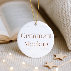 Ceramic Ornament Mockup, Round Ornament Mockup, Christmas Ornament Mockup, Circle Ornament Mockup, Neutral and Cozy White Ornament Mockup