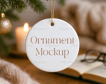 Ornament Mockup, Ceramic Round Ornament Mockup, Christmas Ornament Mockup, Cozy Ornament Mockup, Neutral Mockup Ornament